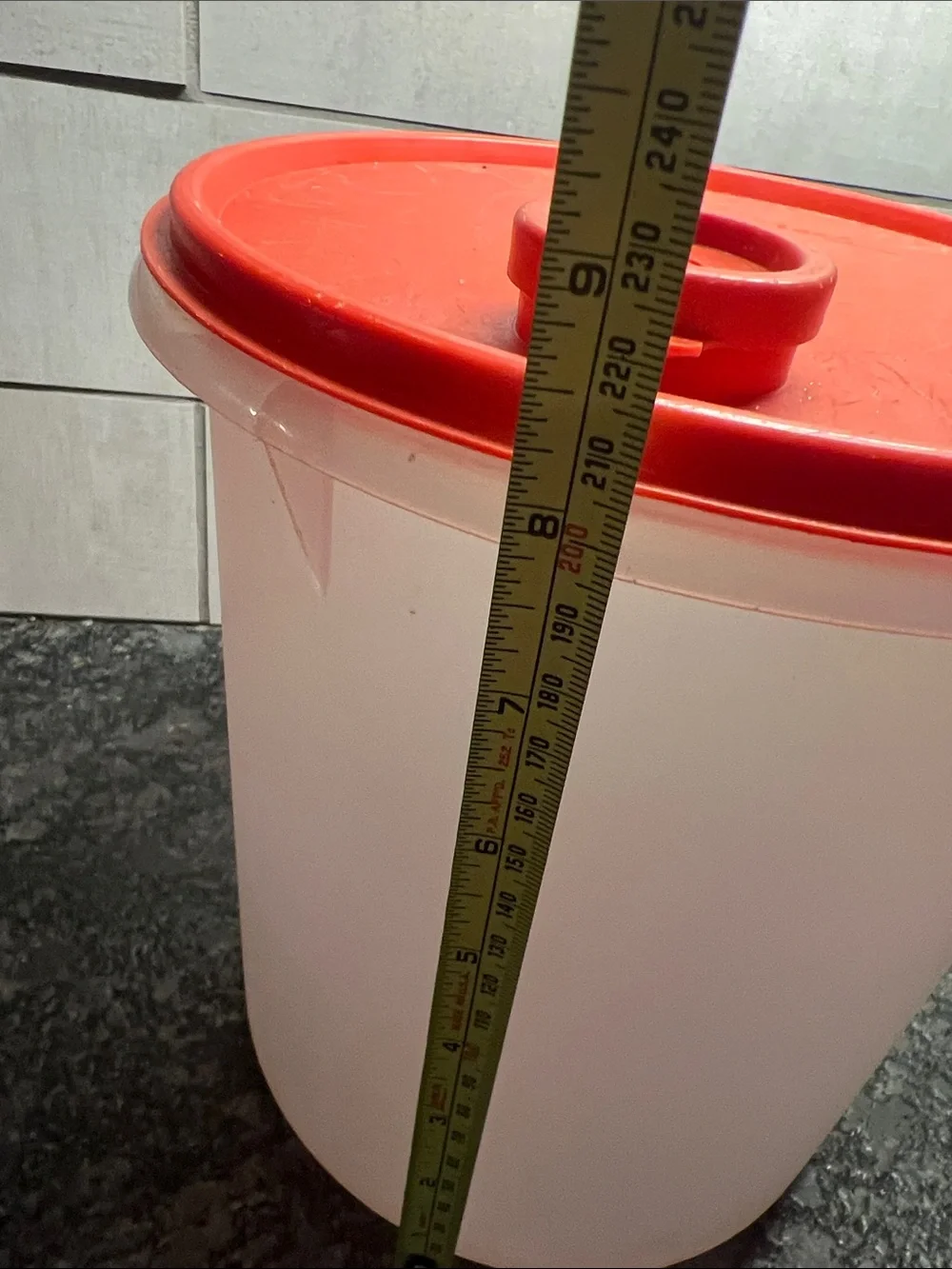 Tupperware Red  Flip Lid Round Food Storage Container/Canister. Minor scratches
